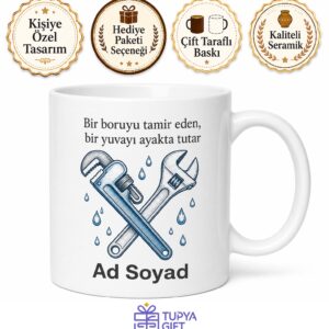 Tesisatçı Temalı Kupa Bardak Tesisat Ustası Hediye Boru Anahtarı Tasarım Kupa