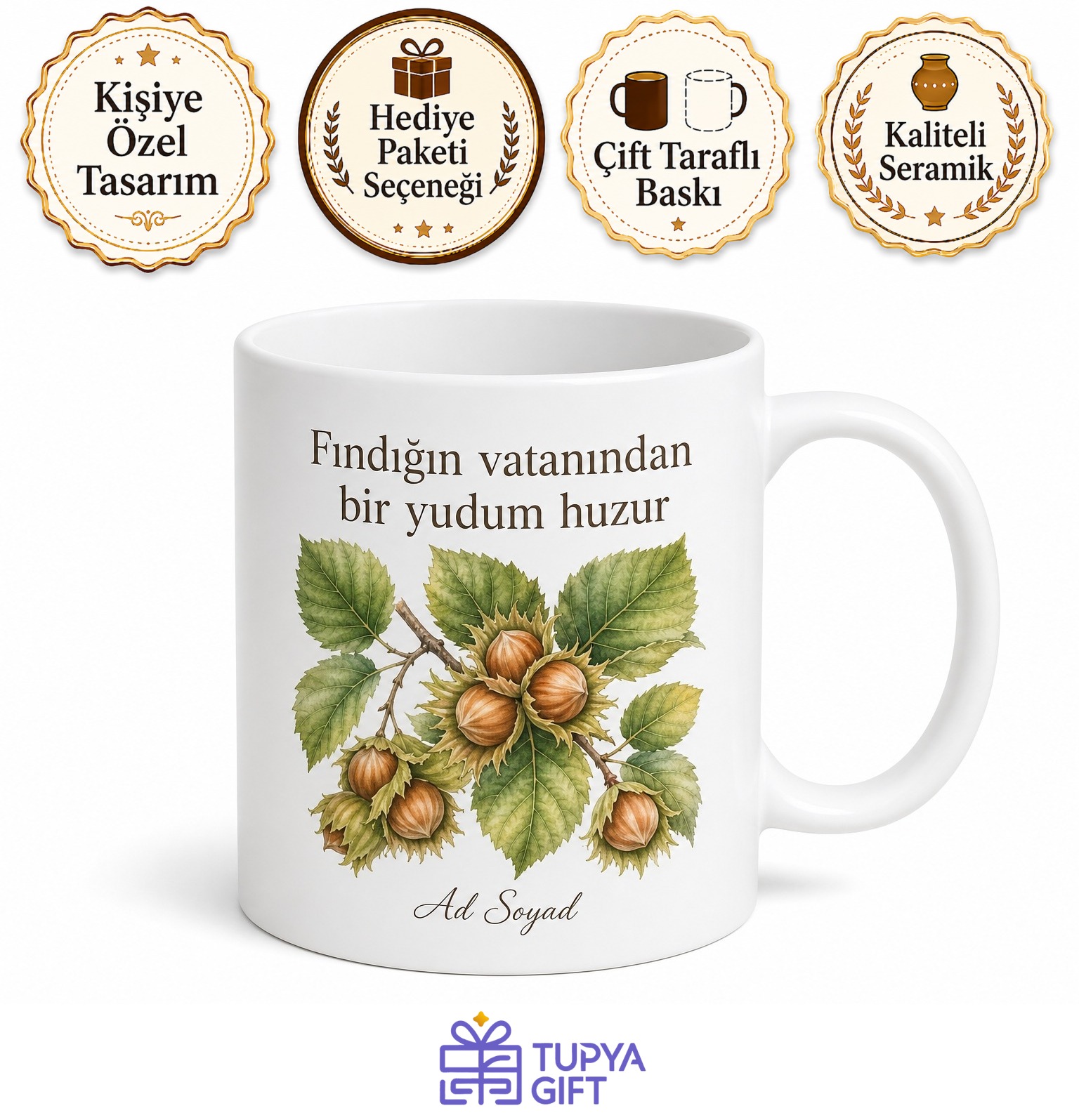 Giresun Fındığı Temalı Baskılı Kupa Bardak Hediye Porselen Mug