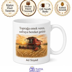 Biçerdöver Çizimli Hasat Zamanı Neşesi Buğday Tarlası Kupa Bardak Hediye