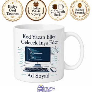 İsimli Bilgisayar Desenli Bilişim Öğretmeni Kupası Hediye Bardak