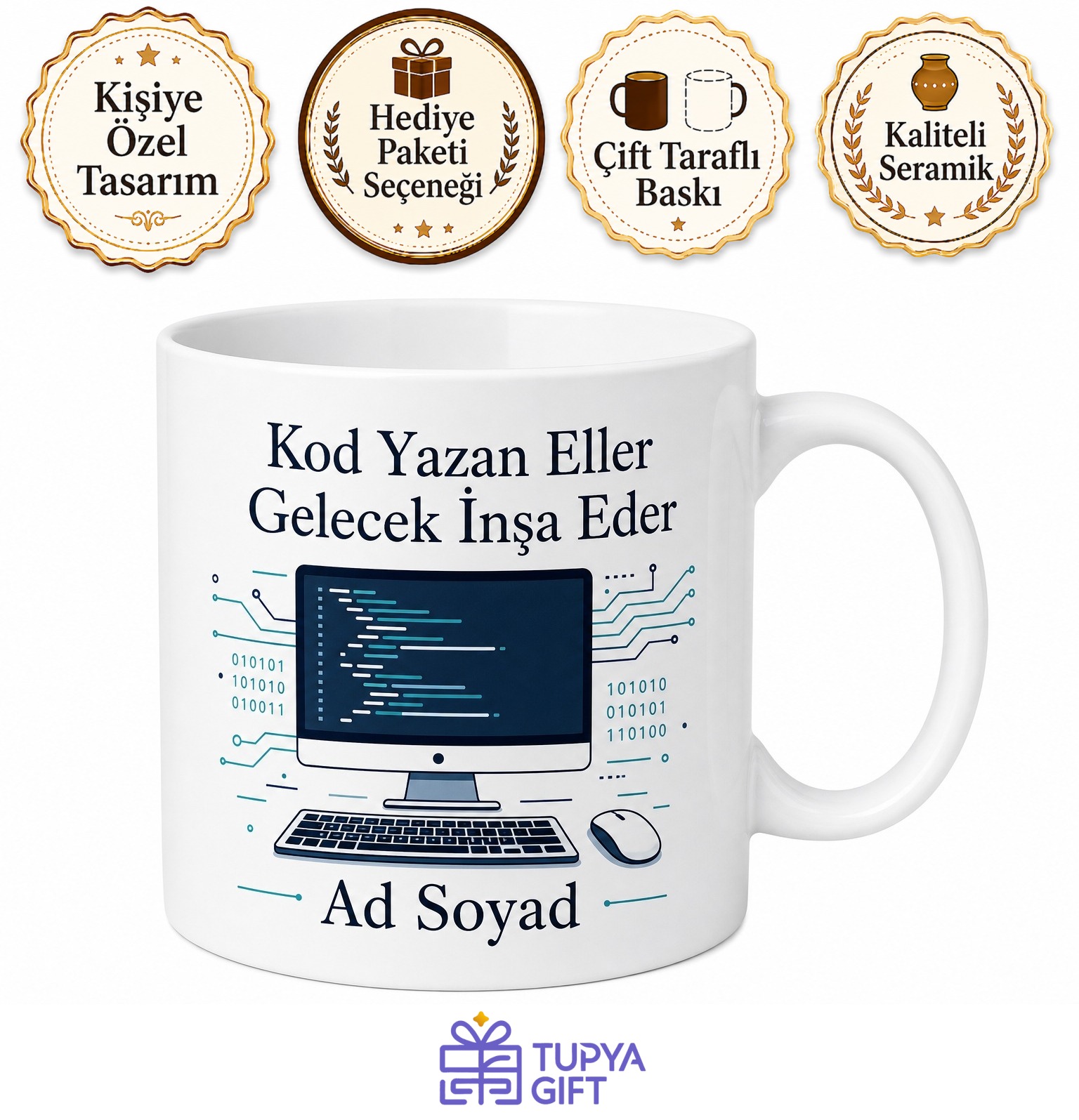 İsimli Bilgisayar Desenli Bilişim Öğretmeni Kupası Hediye Bardak