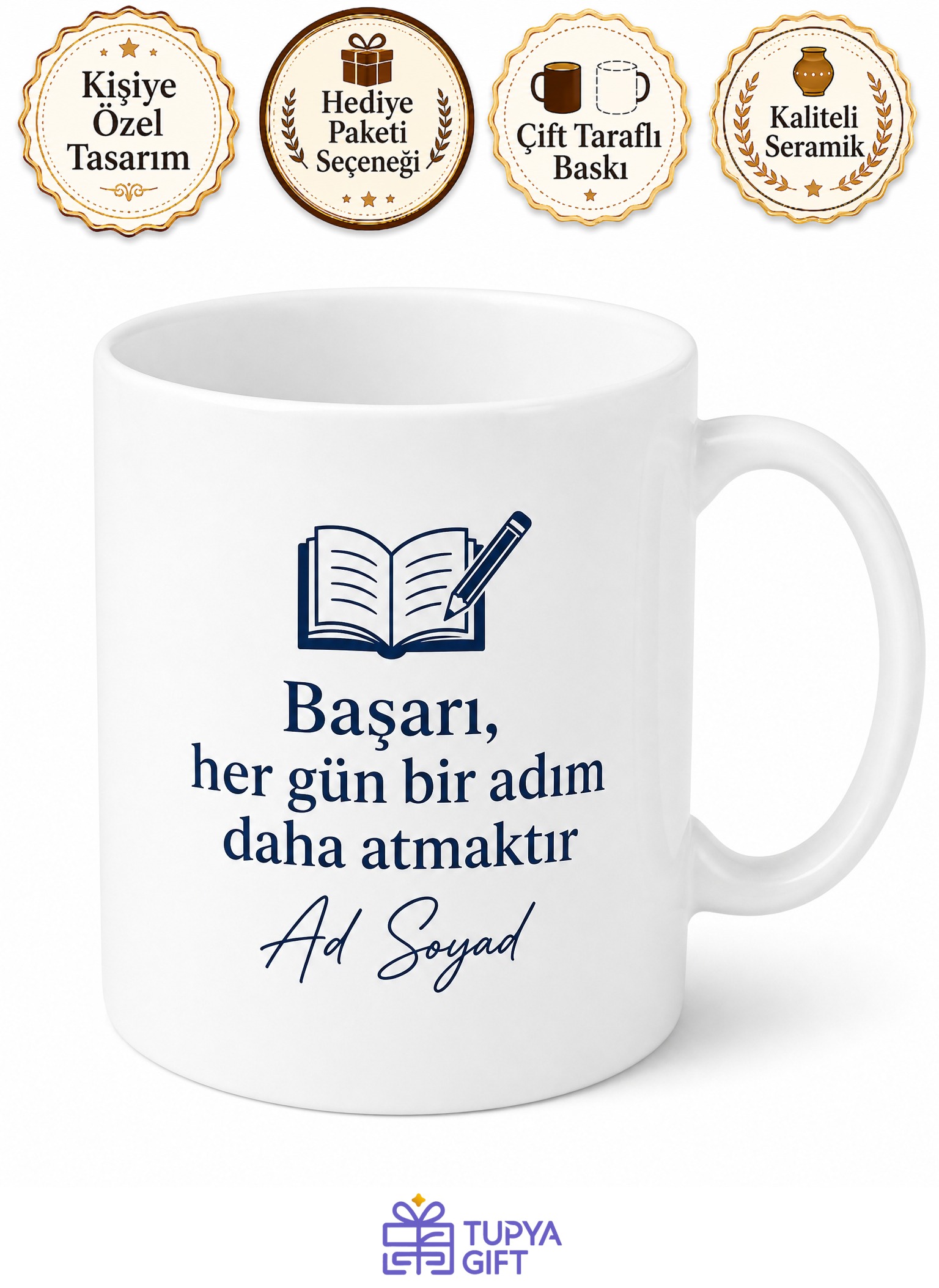 Çalışkan Öğrenci İçin Kişiye Özel İsimli Baskılı Kupa Bardak Ders Motivasyonu Hediyesi