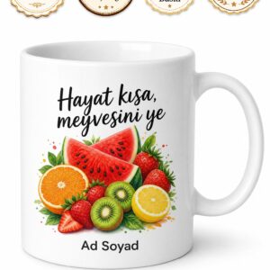 Meyve Temalı Renkli Baskılı Kupa Bardak Özel Tasarım Hediye