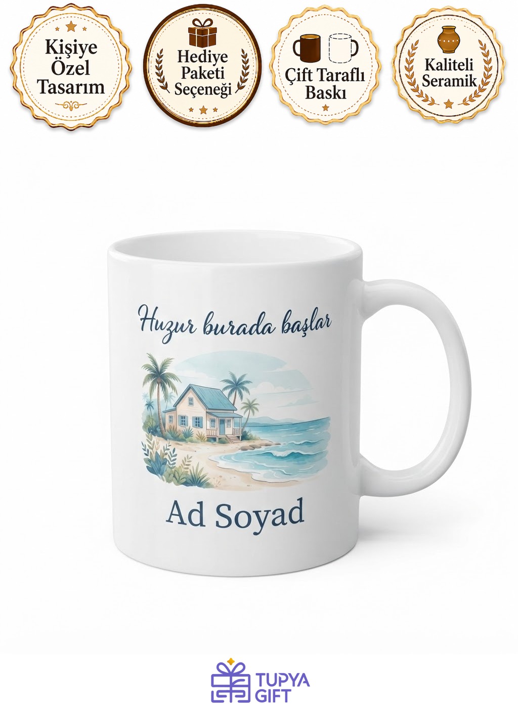 Yazlık Ev Temalı Özel Tasarım Baskılı Kupa Bardak Hediye Porselen Mug