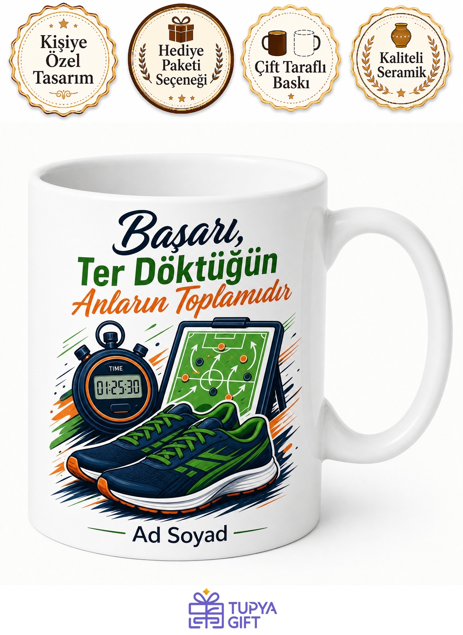 Spor Aktüel Futbol Taktikleri Sporcu Beslenmesi Temalı Baskılı Porselen Kupa Bardak Hediye