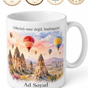 Bulutların Üzerinde Hissettiren Balon Desenli Kapadokya Kupa Bardak Hediye
