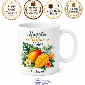 Mango Temalı Tropikal Baskılı Kupa Bardak Hediye Porselen Mug