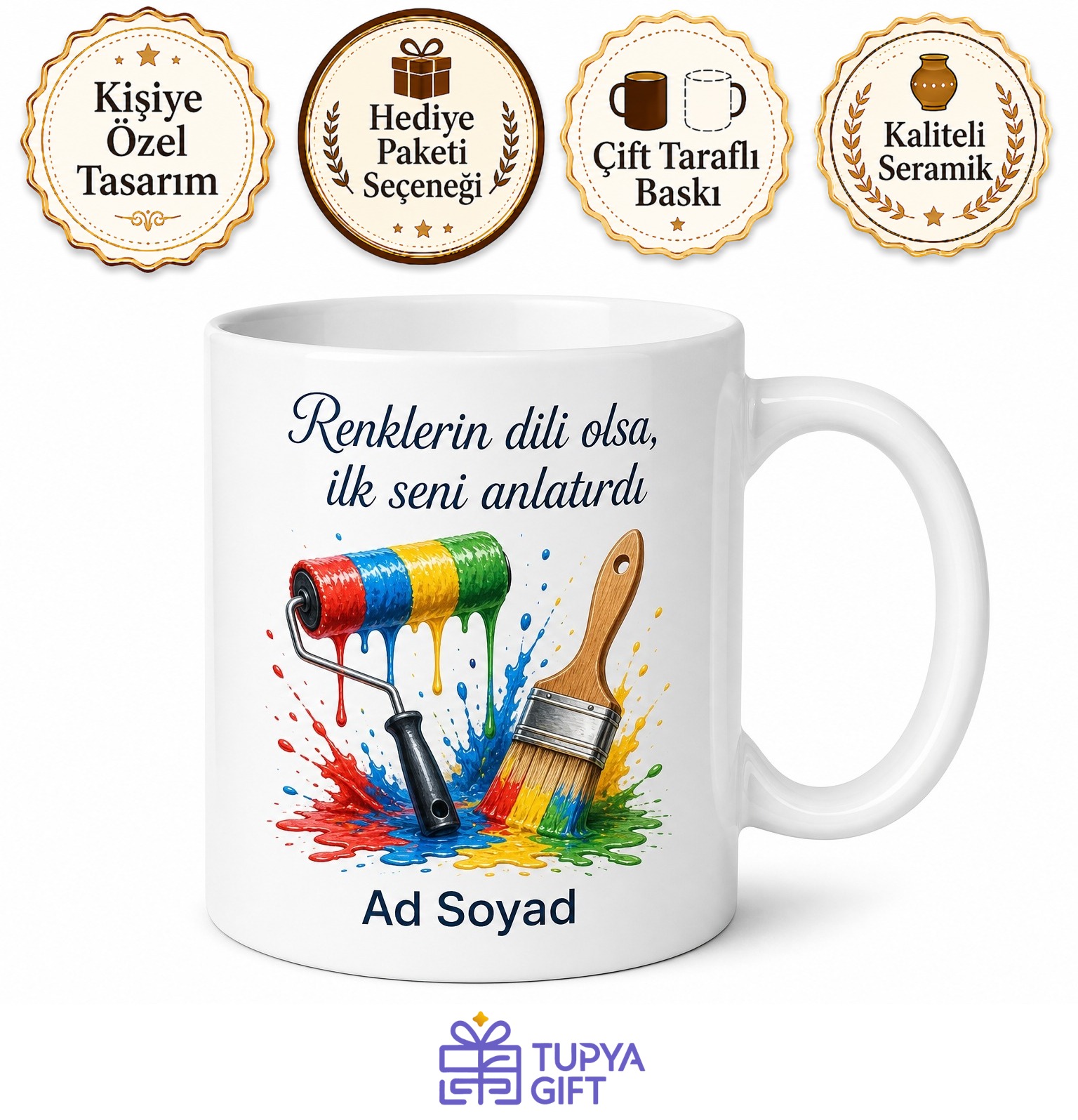 Boya Badana Ustası Kupa Rulo Fırça Renk Değişimi Temalı Hediye Bardak