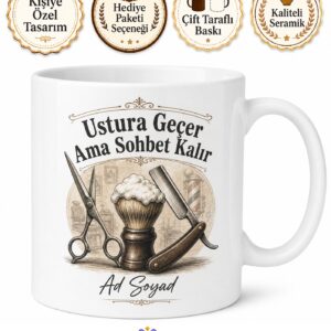 Berber Temalı Kupa Makas Traş Köpüğü Geleneksel Erkek Sohbeti Hediye Bardak