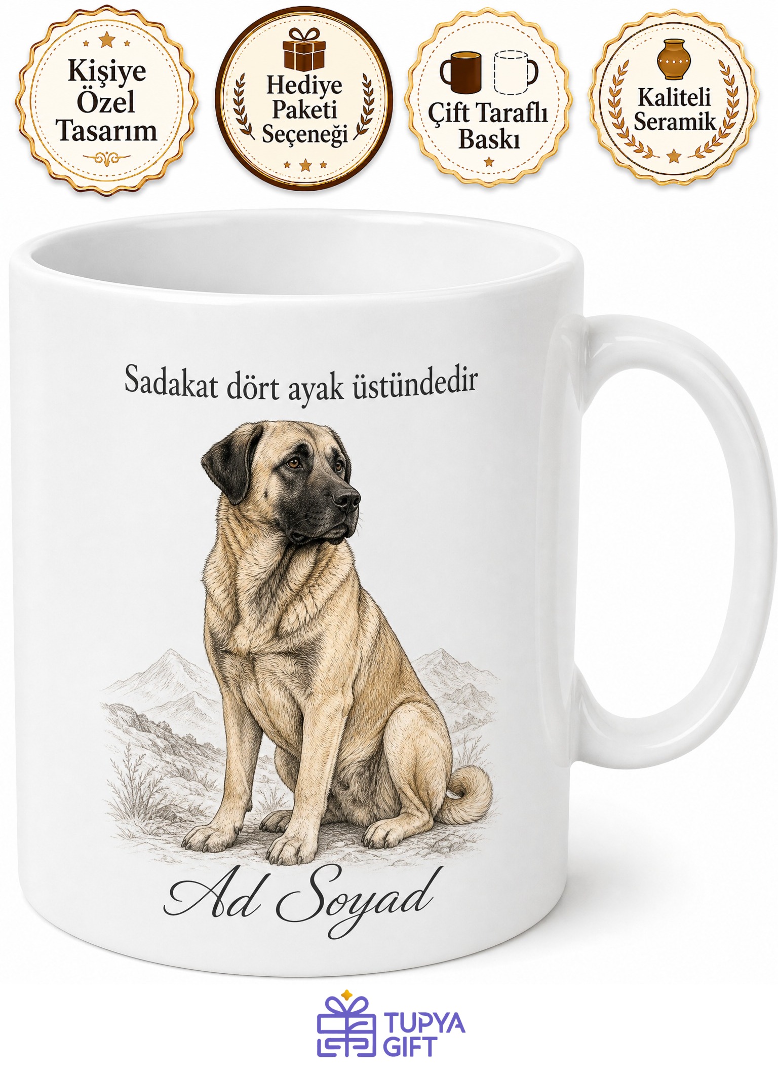 İsme Özel Kangal Desenli Kupa Bardak Köpek Severler İçin Hediye