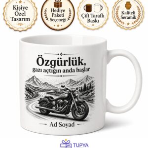 Motorsiklet Sever İçin Kişiye Özel Yol Temalı Baskılı Kupa Bardak Hediye