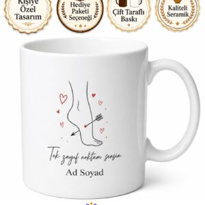 Aşil Topuğu Ok Çizimli Tek Zayıf Noktası Aşk Olan Romantik Kupa Bardak Hediye