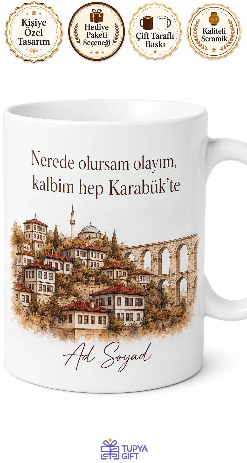 Karabük Memleket Temalı Kişiye Özel Baskılı Kupa Bardak Hediye
