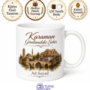 Karaman Temalı Baskılı Kupa Bardak Memleket Hediye Porselen Mug