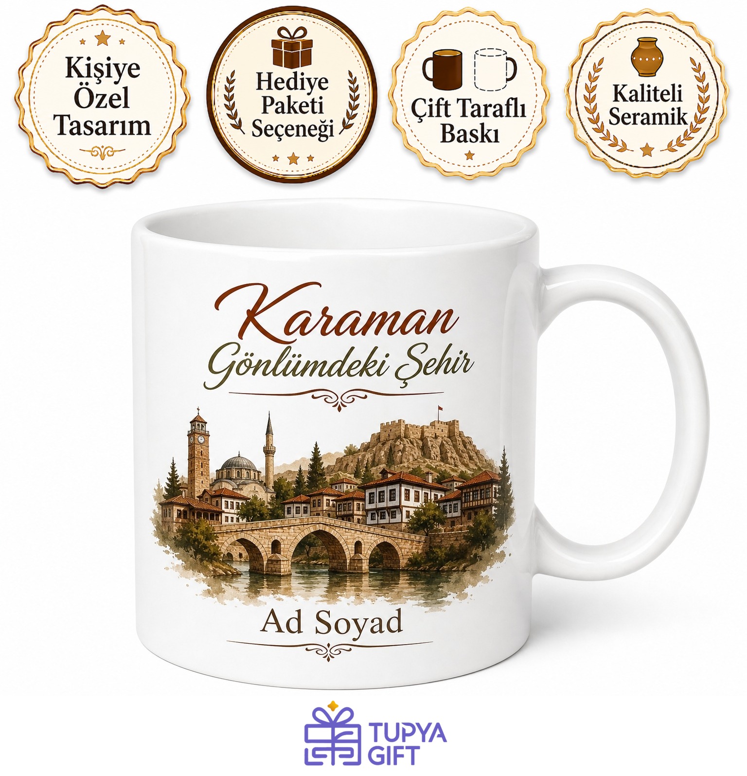 Karaman Temalı Baskılı Kupa Bardak Memleket Hediye Porselen Mug