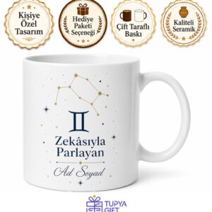 İkizler Burcu İsimli Kupa Bardak Özel Tasarım Hediye Astroloji Mug