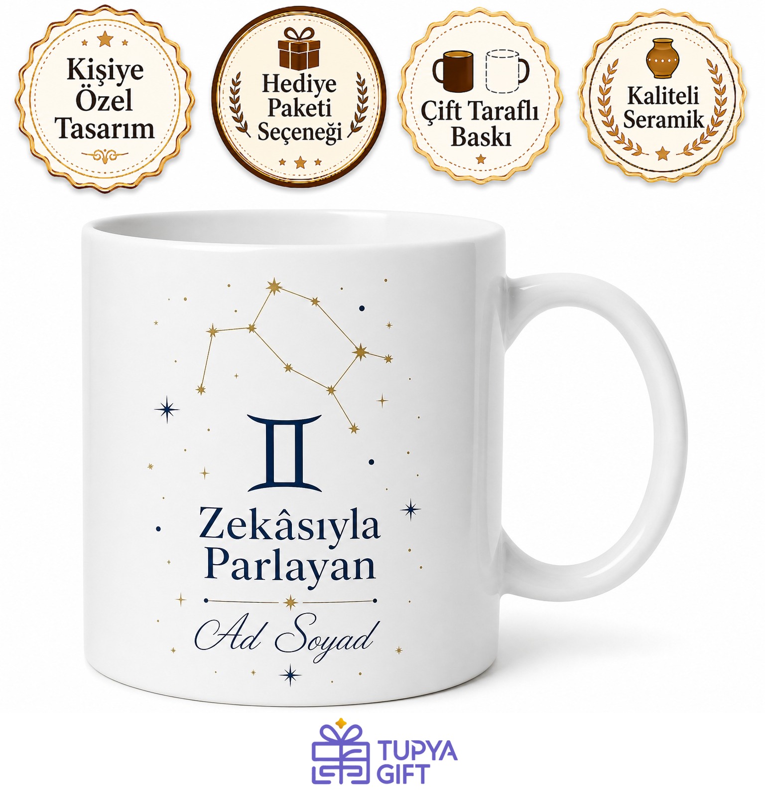 İkizler Burcu İsimli Kupa Bardak Özel Tasarım Hediye Astroloji Mug