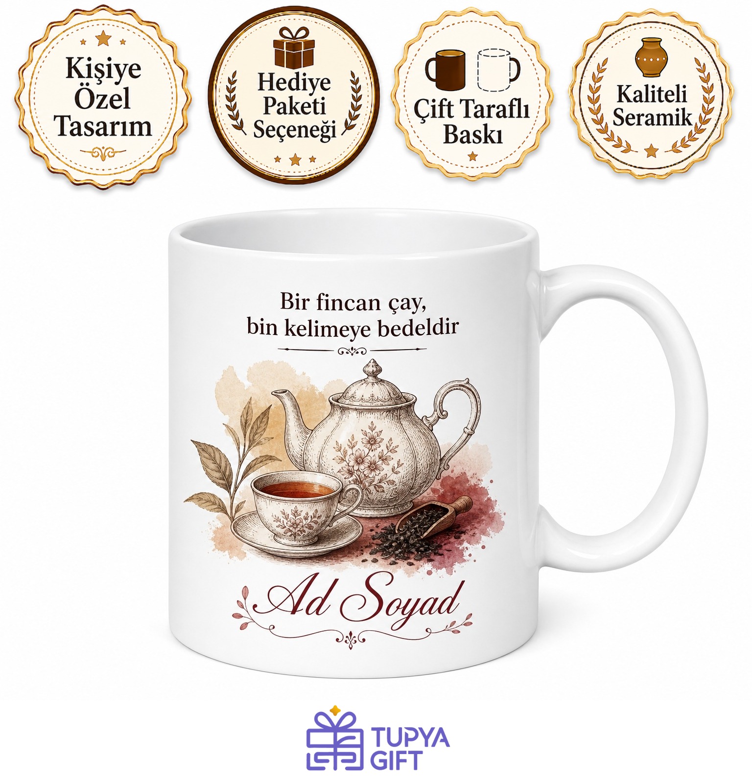 English Breakfast Tea Temalı Özel Tasarım Porselen Kupa Bardak Hediye