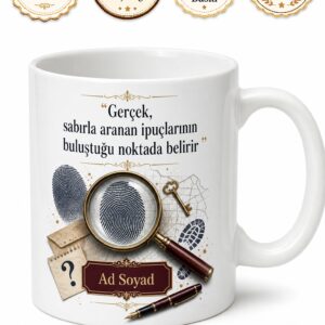 Dedektife Hediye Gizem Çözen Büyüteçli Baskılı Porselen Kupa Bardak