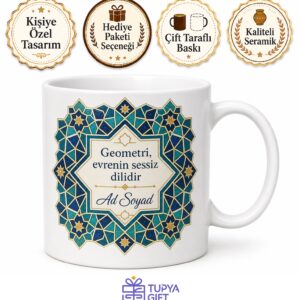 Girih Deseni Temalı Baskılı Kupa Bardak Hediye Özel Tasarım Porselen Mug