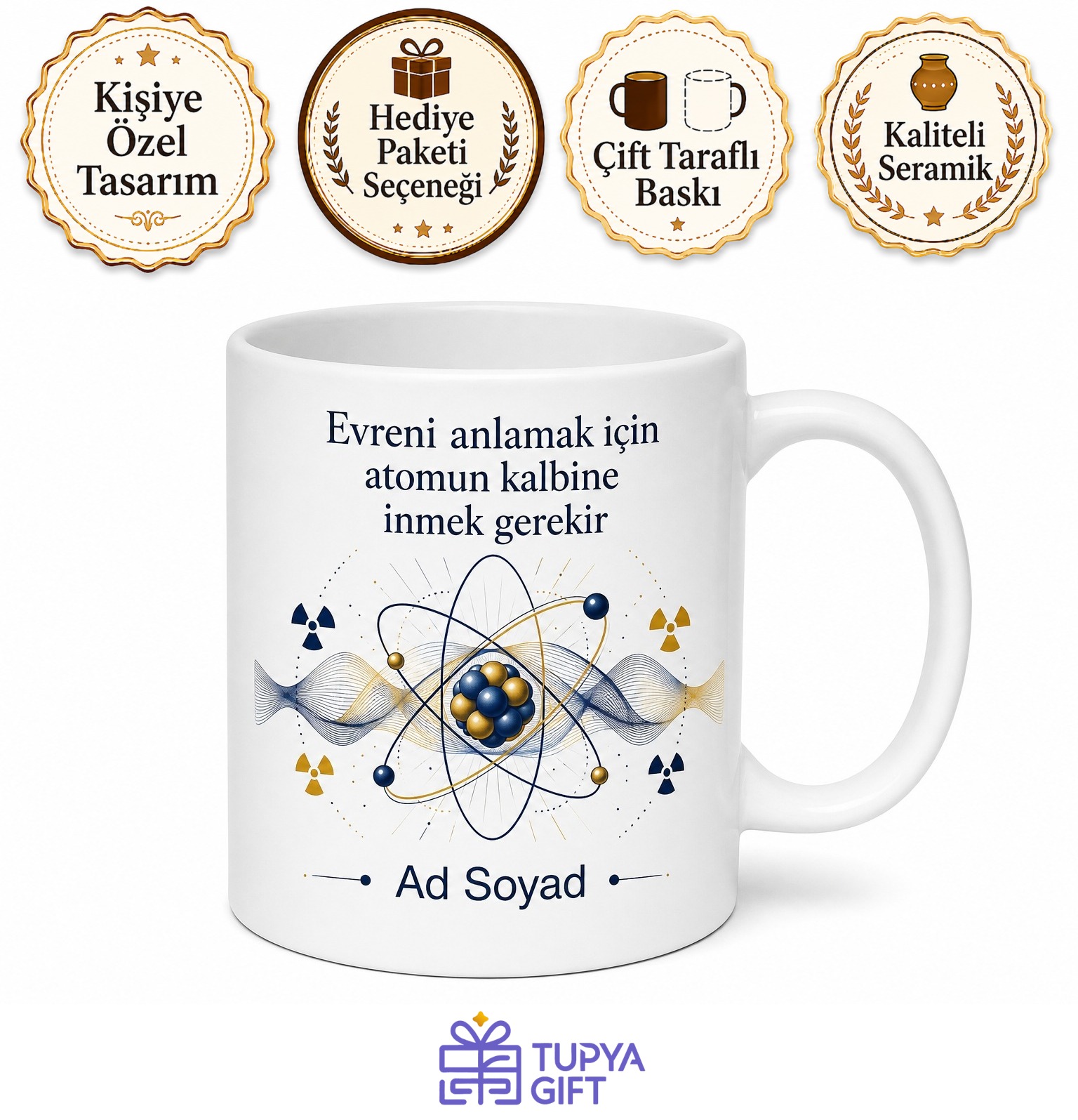 Nükleer Fizikçiye Hediye Radyasyon Kuantum Teorisi Atom Çekirdeği Baskılı Kupa Bardak