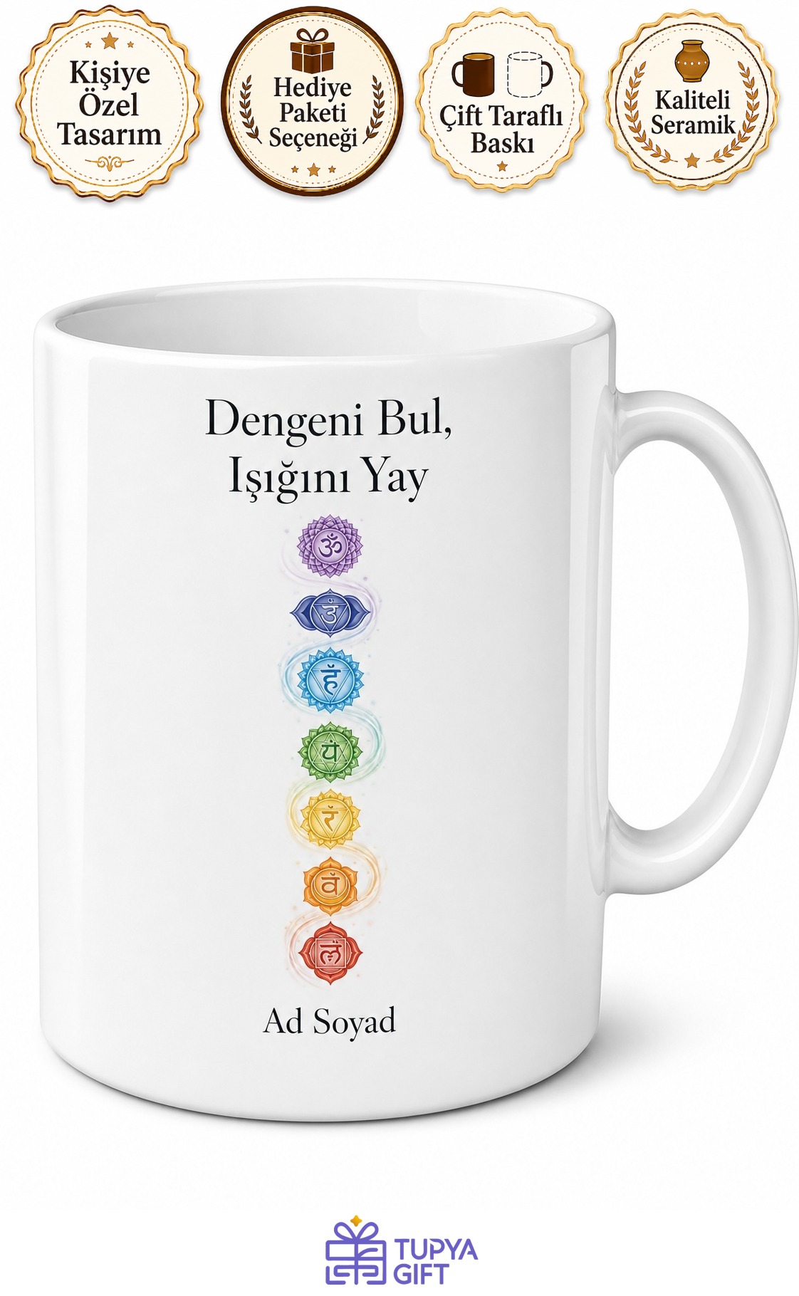 Chakra Renkleri Temalı Özel Tasarım Baskılı Kupa Bardak Hediye