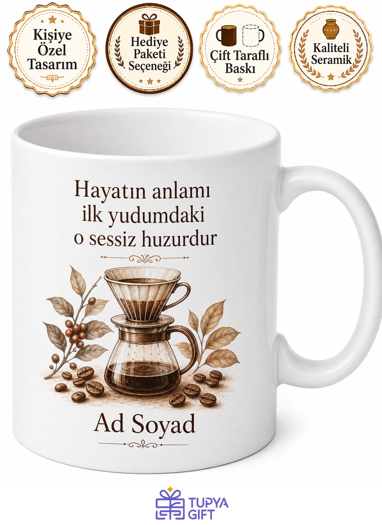 Kişiye Özel Filtre Kahve Sever Kupa Bardak İsimli Hediye Kahve Kupası