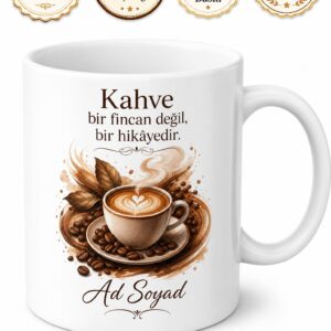 Baristaya Hediye Kahve Temalı Baskılı Porselen Kupa Bardak Barista Hediyesi