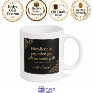Siyah Mat Zemin Altın Harf Baskılı Lüks Kadın Kupa Bardak Özel Tasarım Hediye