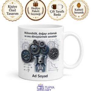 Makine Mühendisi Kupa Dişli Sistemi Mekanik Tasarım Hediye Bardak CAD Termodinamik