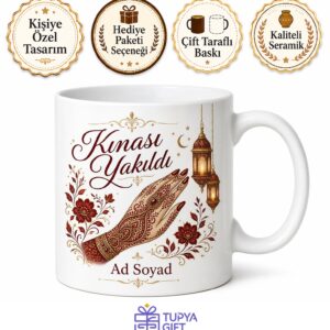 Kına Gecesi Temalı Yöresel Baskılı Kupa Bardak Gelin Hediye Hatıra