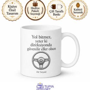 Şoföre Hediye Direksiyon Temalı Baskılı Porselen Kupa Bardak Hediye