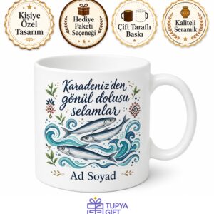 Hamsi Temalı Karadeniz Kupası Baskılı Hediye Porselen Kupa Bardak