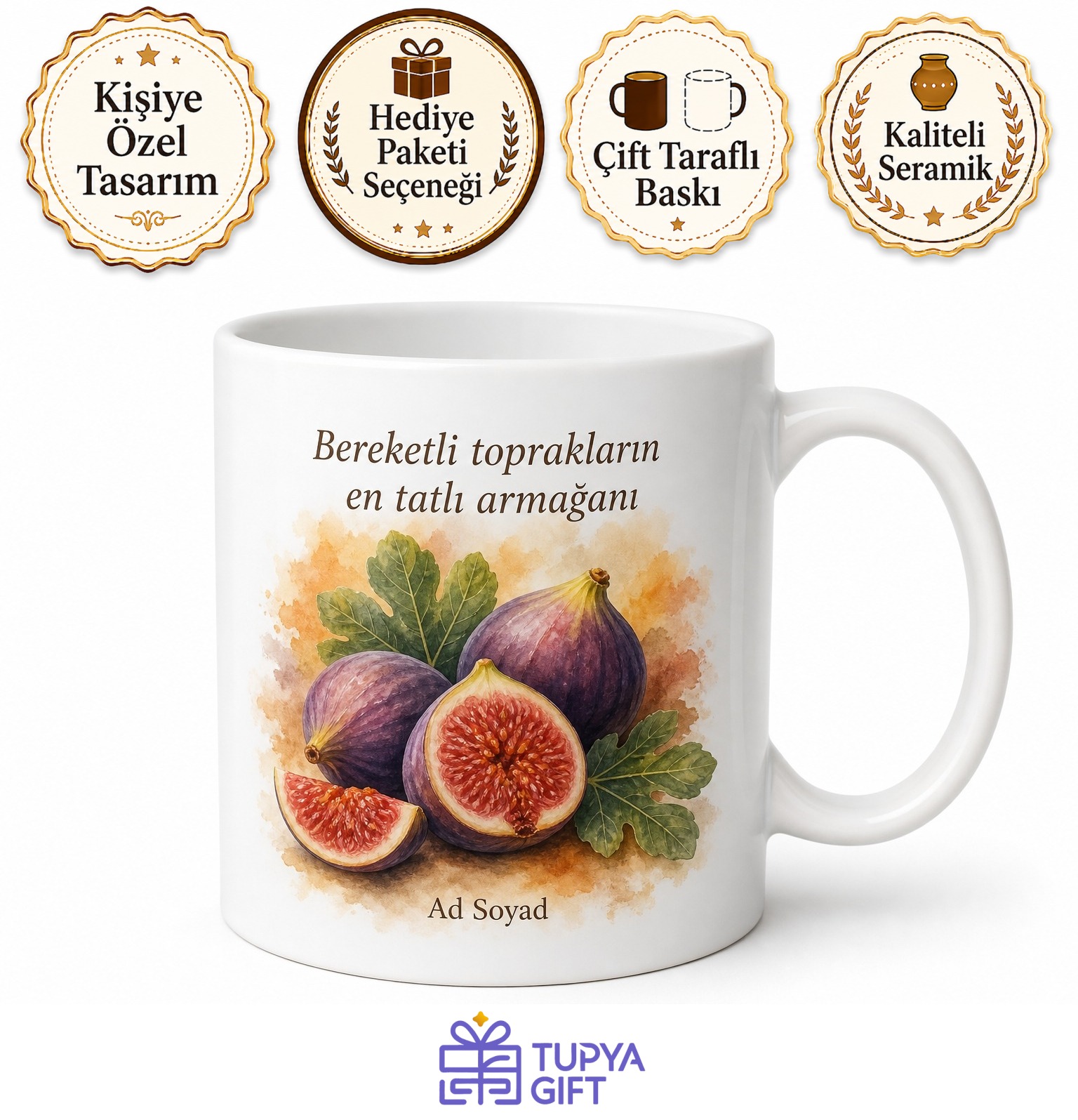 Aydın İnciri Temalı Baskılı Kupa Bardak Özel Tasarım Hediye