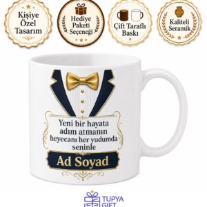 Damat Adayı Kupası Baskılı İsme Özel Hediye Kupa Bardak Nişan Düğün
