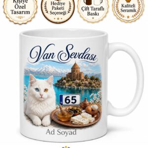 Van Plakalı Akdamar Adası Van Kedisi Şirin Van Kahvaltısı Göl Kupası Hediye Bardak