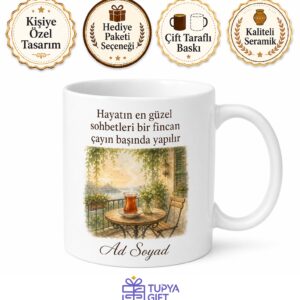 Terasta Çay Saati Yazılı Baskılı Kupa Bardak Hediye Porselen Mug