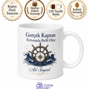 Gemi Kaptanına Özel Okyanus Seyir Dümen Güvenli Liman Temalı Hediye Kupa Bardak