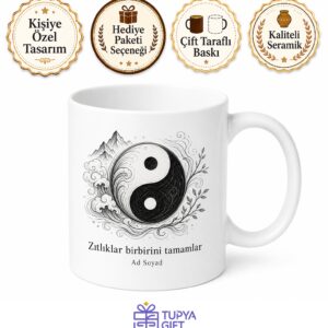 Yin Yang Simgesi Çizimli Zıtlıkların Uyumu Felsefik Kupa Bardak Hediye
