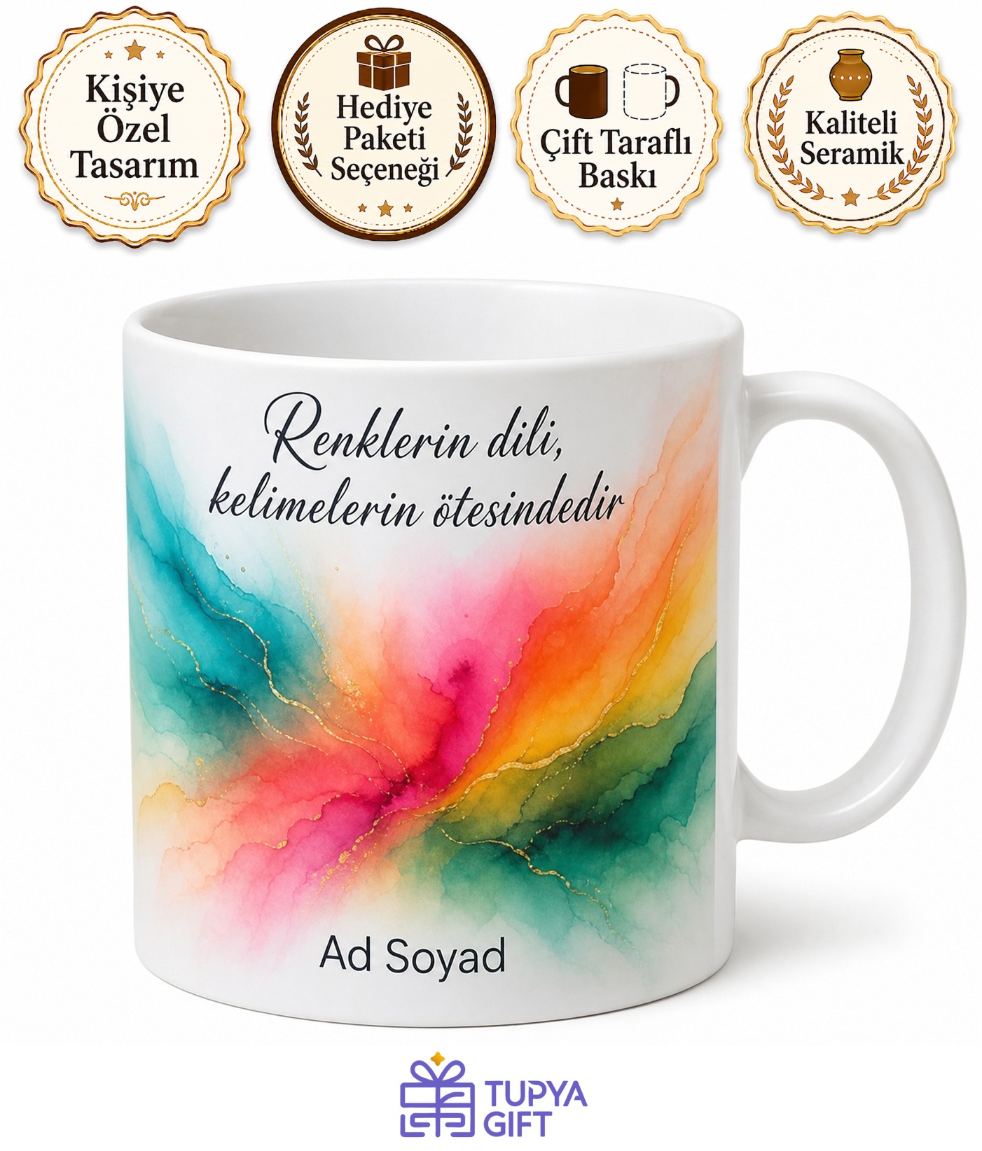 Renkli Tasarım Canlı Baskılı Kupa Bardak Hediyelik Özel Tasarım Porselen Mug Hediye