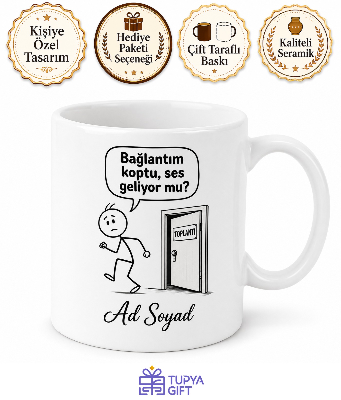 Toplantıdan Kaçan Arkadaş İçin Kişiye Özel Komik Baskılı Kupa Bardak Hediye