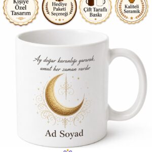 Hilal Temalı Baskılı Kupa Bardak Hediye Özel Tasarım Porselen Mug
