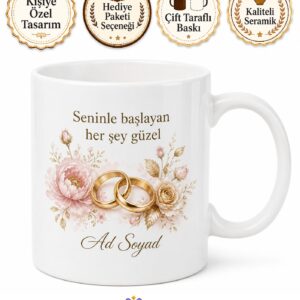 Söz Çifti İçin Özel Tasarım Seramik Baskılı Kupa Bardak Söz Hatırası Hediyesi