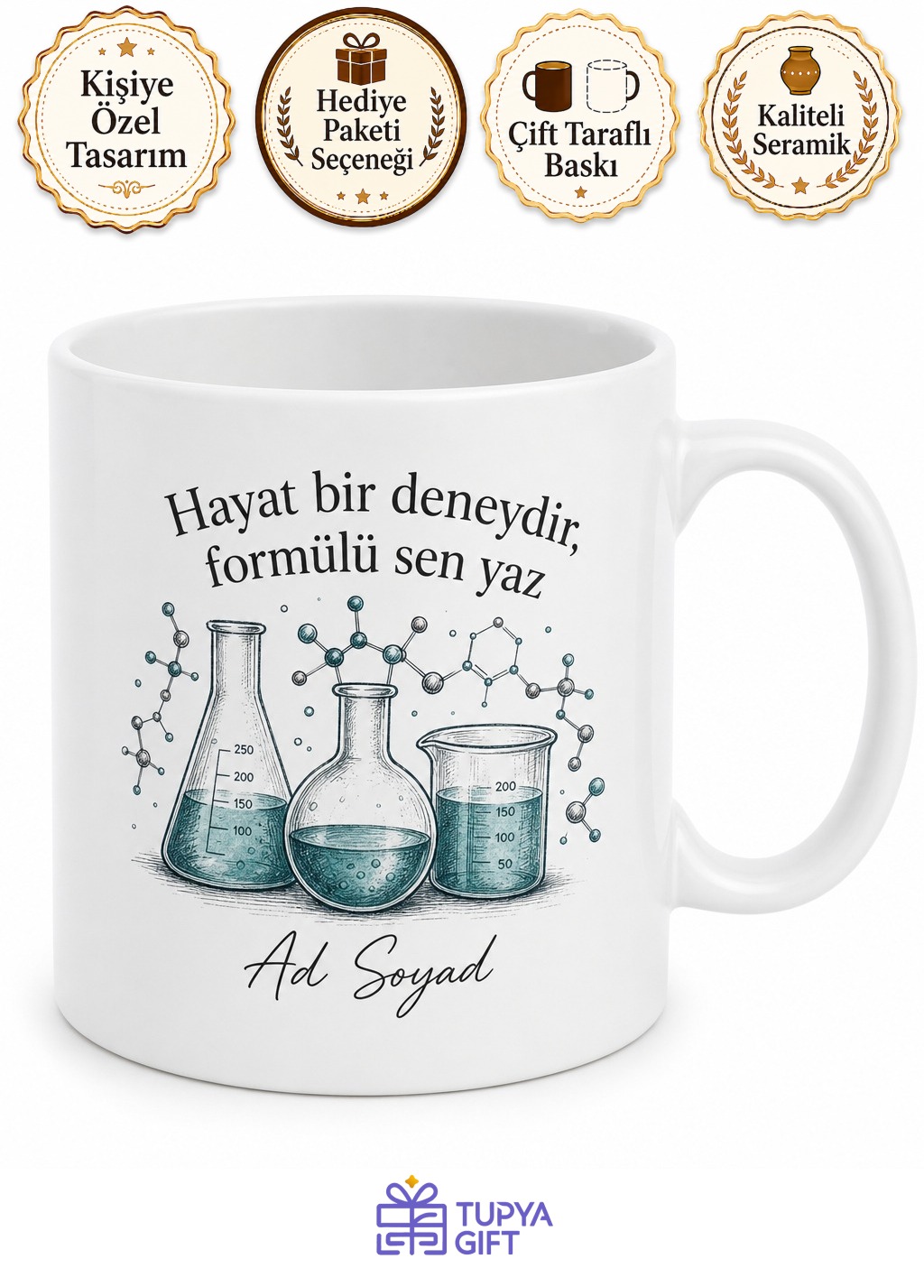 Kimya Mühendisine Özel Laboratuvar Temalı Seramik Kupa Bardak Hediye