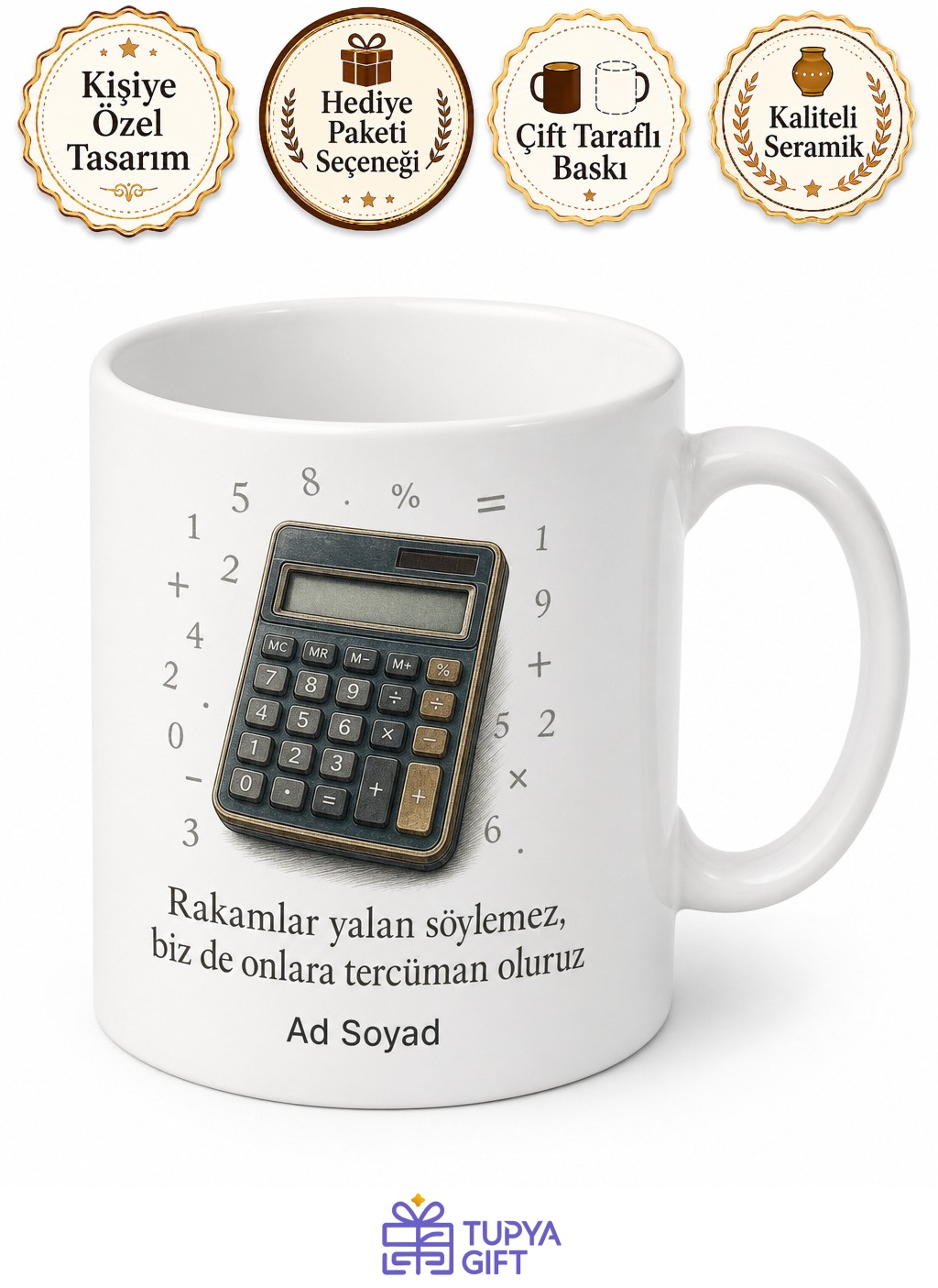 Hesap Makinesi Temalı Muhasebeci Kupası Özel Tasarım Baskılı Kupa Bardak Hediye