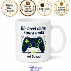 Kişiye Özel Oyun Molası Baskılı Kupa Bardak İsimli Gamer Hediye