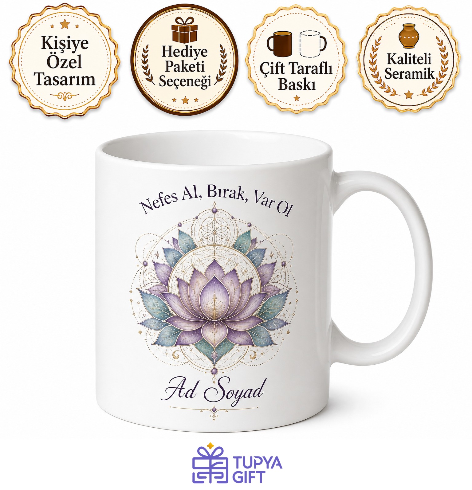Yoga Yapanlara Hediye Mandala Desenli Meditasyon Kupası Porselen Bardak