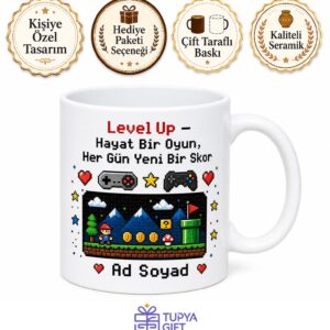 Bit Temalı Retro Oyuncu Baskılı Kupa Bardak Gamer Hediye Porselen Mug
