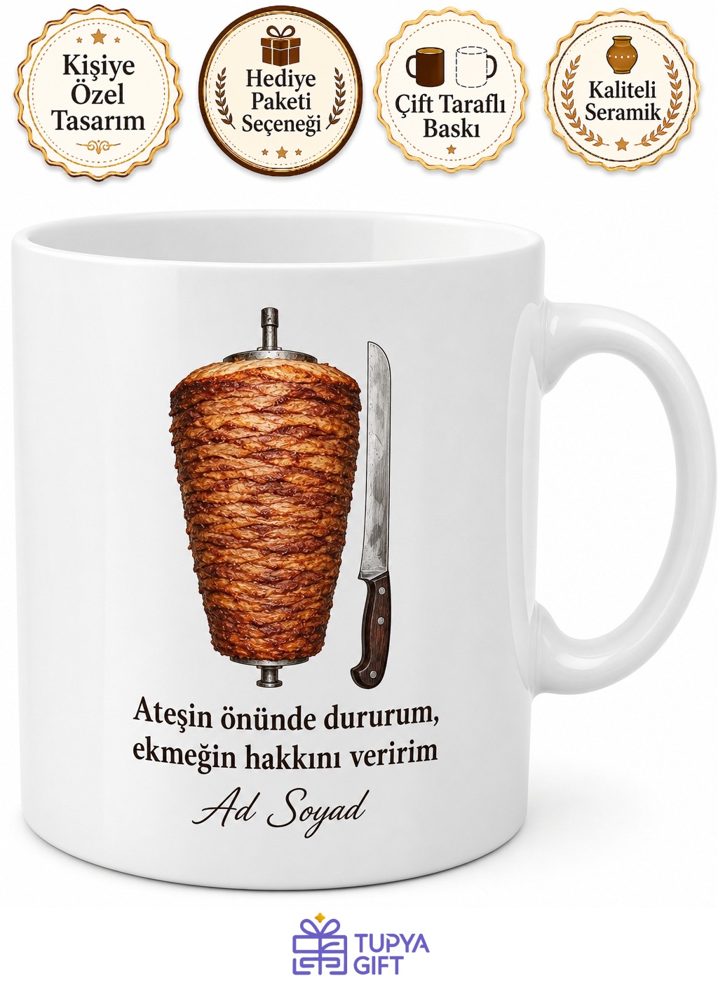 Dönerciye Yaprak Döner Kesenlere Lavaş Arası Usta İşi Kupa Bardak Hediye