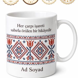 Kanaviçe İşleyenlere Çarpı İşareti Ve Geleneksel Motif Çay Kupası Hediye Bardak